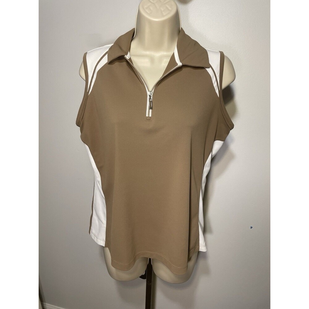 Izod Cool FX Women's Sleeveless Golf Top with Zip Collar Brown/White Medium